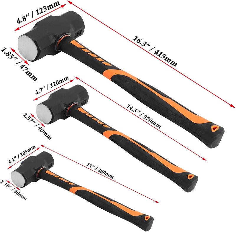 JOIKIT 3 PCS 2lbs 3lbs 4lbs Sledge Hammer Set, Drilling Crack Hammer with Forged Steel Head and Non-Slip Shock Absorbing Grip, Solid Construction for Demolition Work - Image 2
